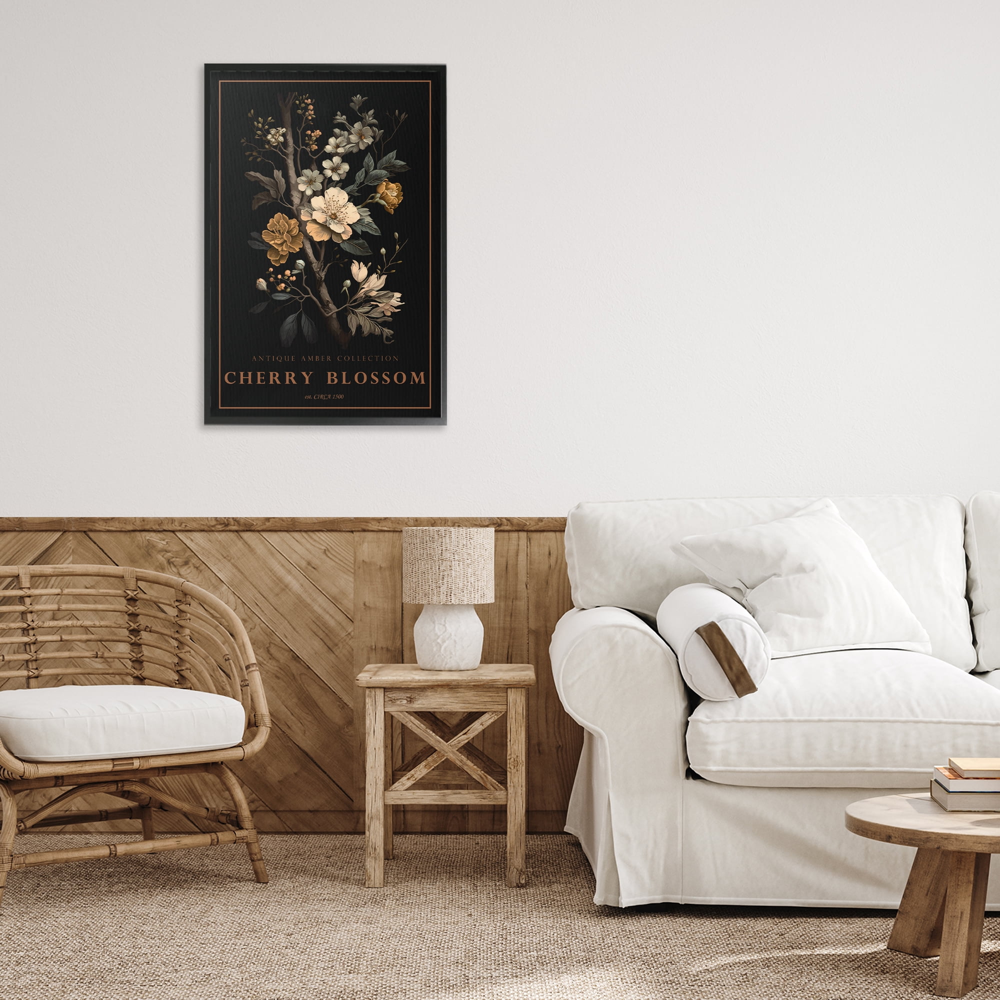 Stupell Industries Antique Cherry Blossom Light Black Framed Giclee Art, design by Chris Giampietro