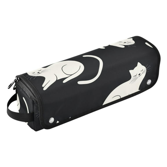 Hair Tool Travel Bag with Heat Resistant Mat for Flat Iron, Straighteners, Curling Iron, Makeup, Toiletries & Haircare Accessories, Portable Hot Tools Organizer with Hangdbag. White Cats