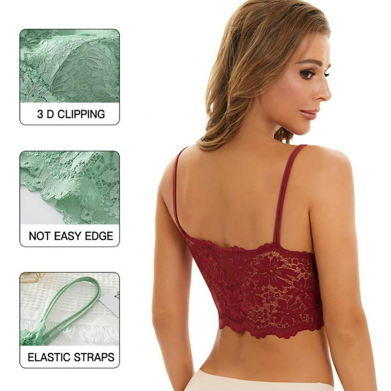 3 Pcs Women Lace Casual Camisole Stretch Lace Half Cami Breathable  Spaghetti Strap Lace Bralette Top Crop Tank Tops for Women Girls