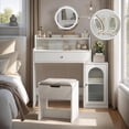 thumbnail image 3 of Semiocthome Vanity Table with LED Lights, Adjustable Mirror, and Vanity Stool, Modern, White, 3 of 10