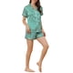 thumbnail image 2 of Conjuntos de pijama para mujeres INSPIRE CHIC, camisa de botones y pantalones cortos, 2 piezas de ropa de dormir de satén sedoso, L verde claro, 2 of 6