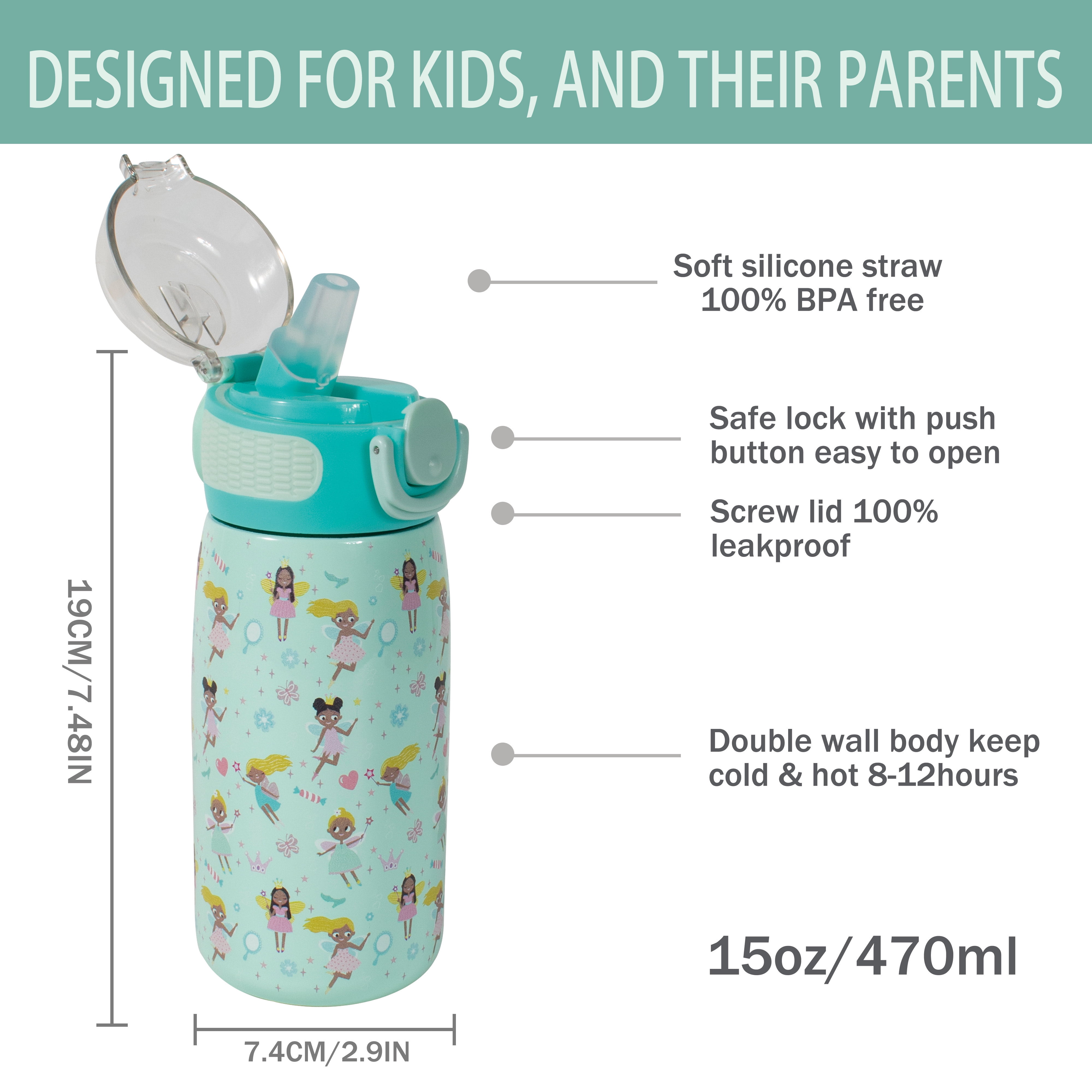 4ZPafam Blue Fairy Stainless Steel Insulated kids Water Bottle