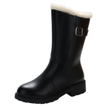 

BELLZELY Womens Shoes Wide Width Clearance Women s Ladies Winter Mid-Calf Leather Snow Rain Boots Footwear Warm Shoes