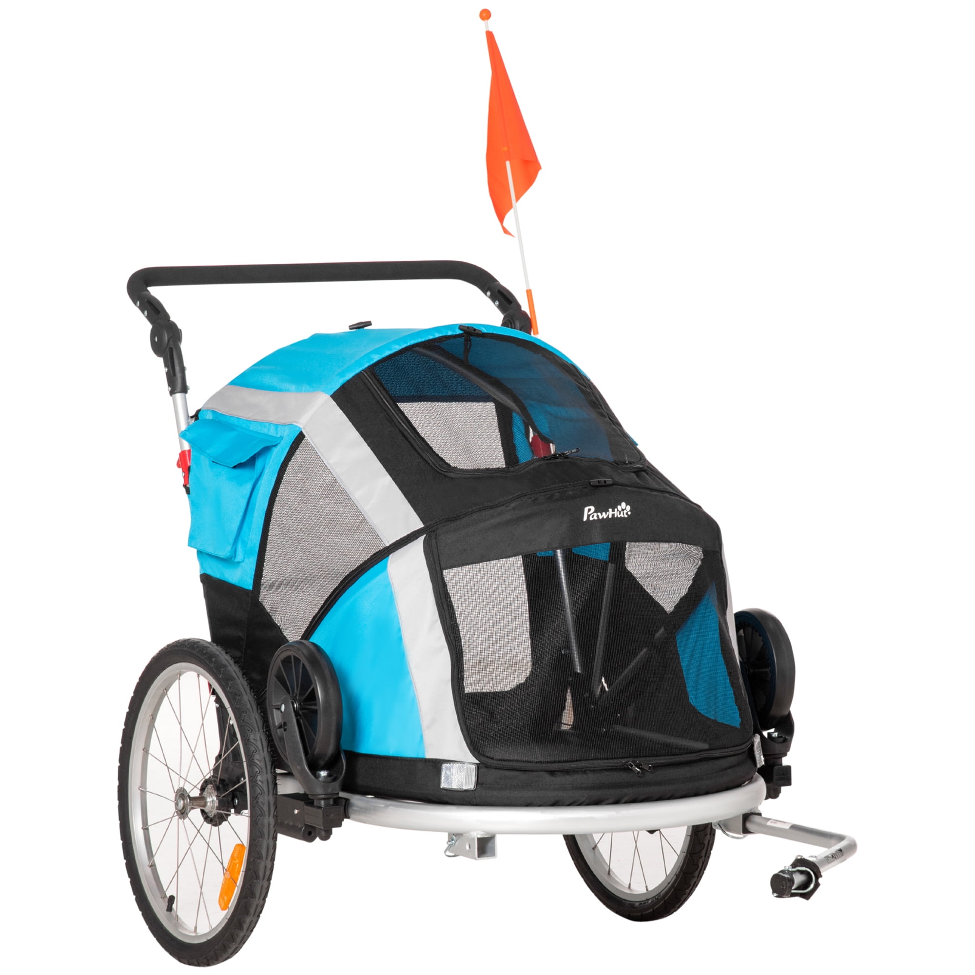 Aosom 2 in 1 Pet Bike Trailer Dog Stroller Foldable Carrier with Wheels for Puppies Cats Camping Hiking Biking Blue