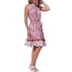 thumbnail image 4 of Vestido Floral Boho Inspire Chic para Mujer, Vestido de Verano de Playa con Cinturón, Cuello Halter, Sin Mangas, L Blanco Rosa, 4 of 6
