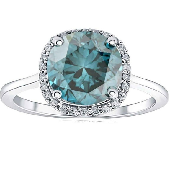 Pompeii 3 1/4Ct Blue Diamond Halo Engagement Ring Lab Grown in 14k White Gold