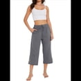 thumbnail image 3 of Pantalones de Cintura Alta para Mujer, Cómodos, Informales, Holgados, con Cordón, Botones y Bolsillos. Gris Oscuro XL, 3 of 10