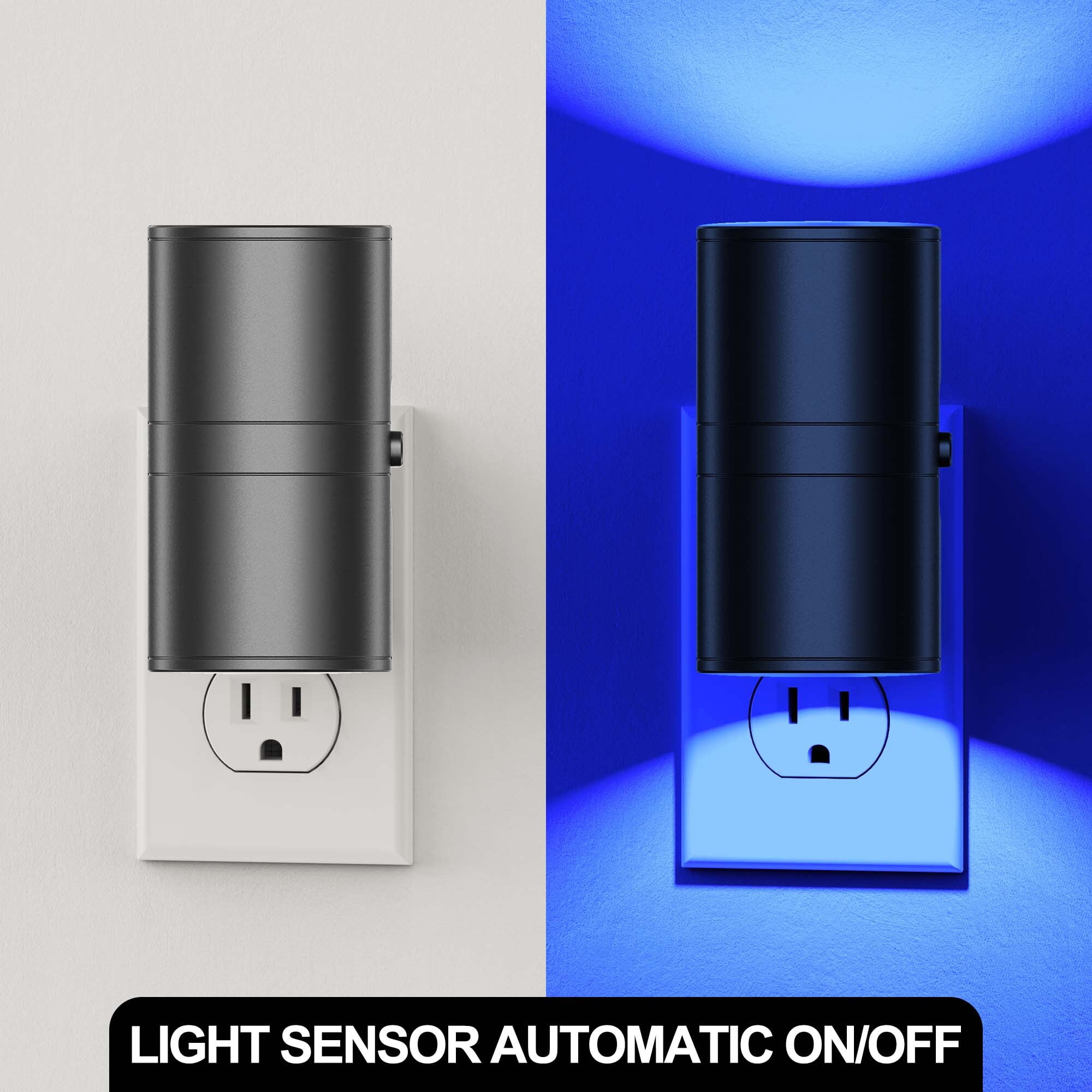 YANSUN 2-Pack 1-Watt Integrated LED Plug-In Cylindrical Wall-Like Night Light, Blue 5000K with Sliding Dimmer, Auto Dusk to Dawn Sensor, for Bedroom, Hallway, Nursery