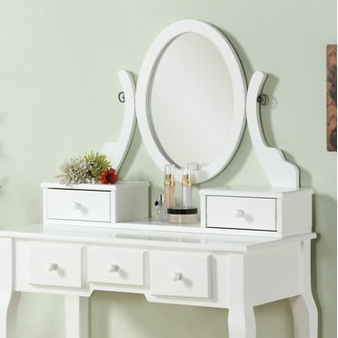Ashley Wood Make-Up Vanity Table and Stool Set, White