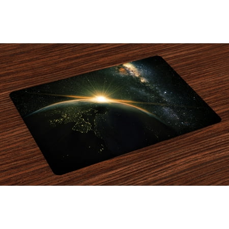 Galaxy Placemats Set of 4 Sunrise View of the Planet Earth from Space with Stars in Milky Way Outer Space Art Print, Washable Fabric Place Mats for Dining Room Kitchen Table Decor,Black, by (Best Place To See Milky Way In Yosemite)
