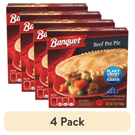 (4 pack) Banquet Beef Pot Pie, 8g Protein, Frozen Meal, 7 oz.