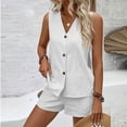 thumbnail image 6 of tarylea Cotton Linen 2 Piece Outfits for Women Sleeveless Side Slit Button down Tank Tops Elastic Waist Shorts Casual Summer Trendy Cute Sets, 6 of 9
