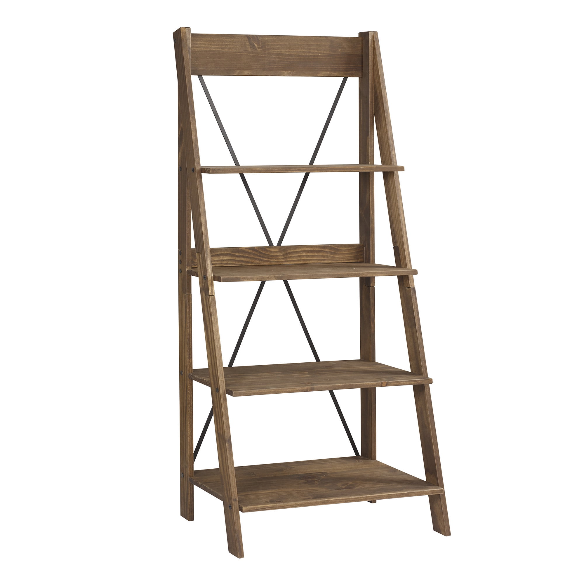 Walker Edison Solid Wood 4-Shelf Ladder Bookshelf, Brown