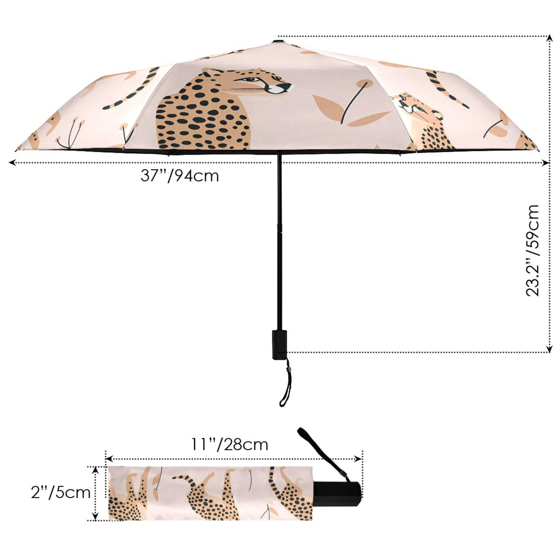 Cheetah Leopard Compact Sun Umbrella Windproof Travel Umbrellas for Rain Strong Portable UV Protection