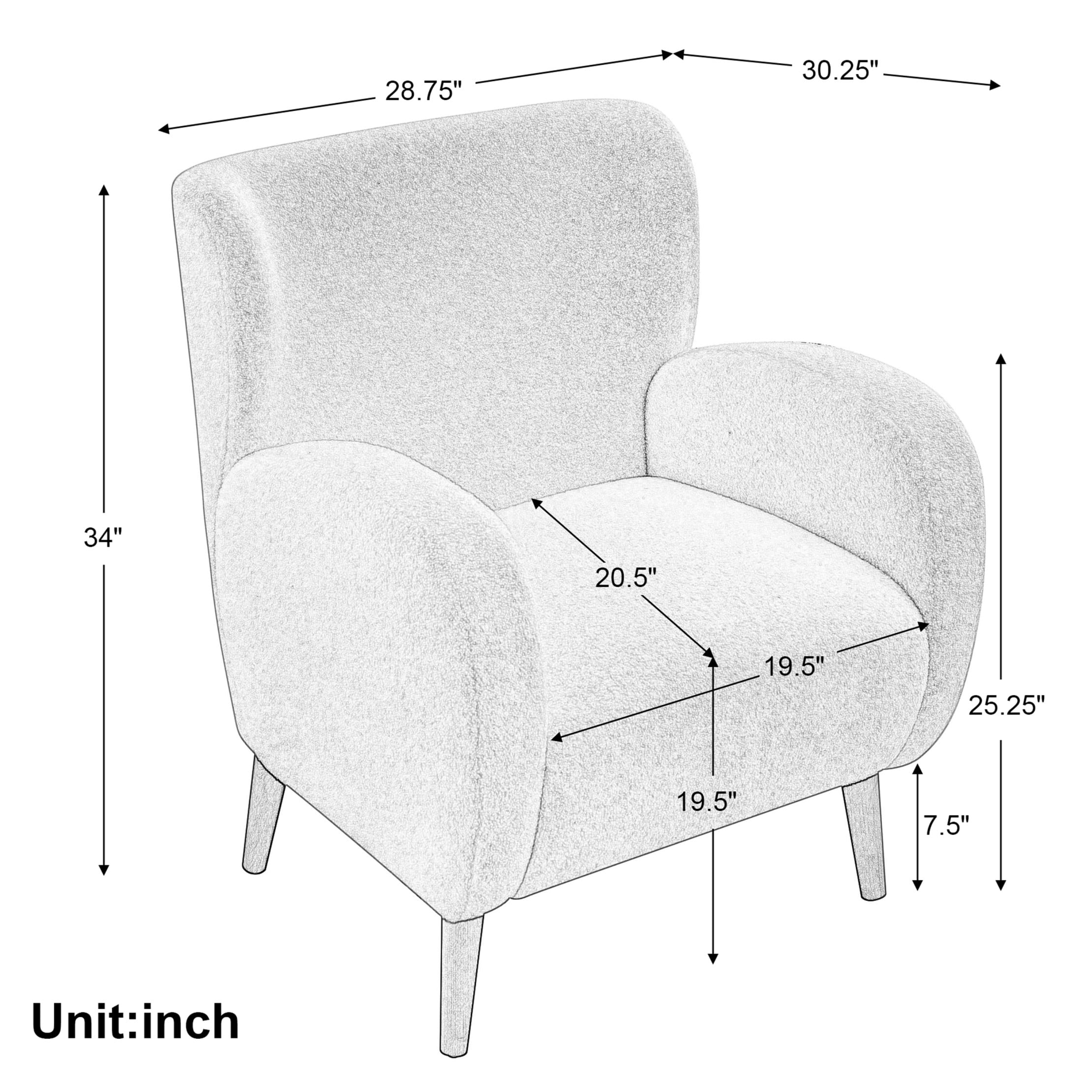 Modern Wingback Lounge Chair with Soft Fabric & Solid Wood Legs, Beige