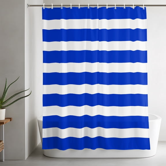Shower Curtains for Bathroom-36"x72",Blue Stripes Summer Nautical Waterproof Bath Curtain Grommet Shower Curtain Set with Hooks,