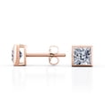 thumbnail image 3 of JeenMata Bezel Set 2 Carat Princess Shaped Moissanite Solitaire Stud Earrings In 18K Rose Gold Plating Over Silver, 3 of 5