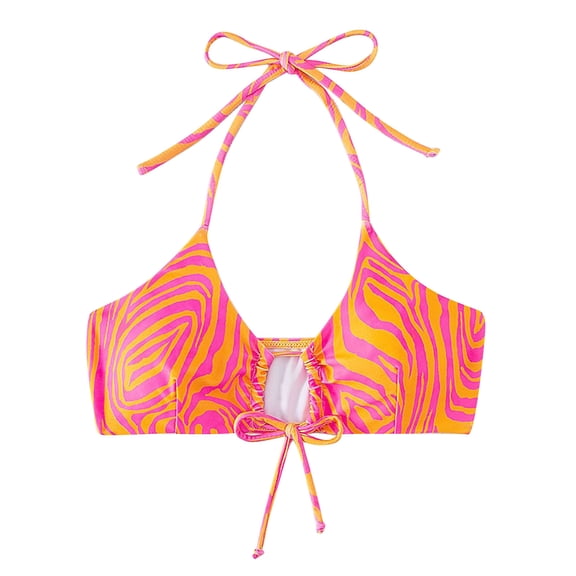 Fewfanhot Women's Zebra-Print Bikini Top Halter Neck Tie Front & Back Push Up Bra Padded Triangle Swimsuit Bathing Top, Multi Colors