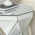 thumbnail image 3 of Modern Drum Style Coffee Table with Mirror Crystal Accents and Polygonal Silver Trim, 20-Inch Low Profile Luxury Living Room Furniture, 3 of 9