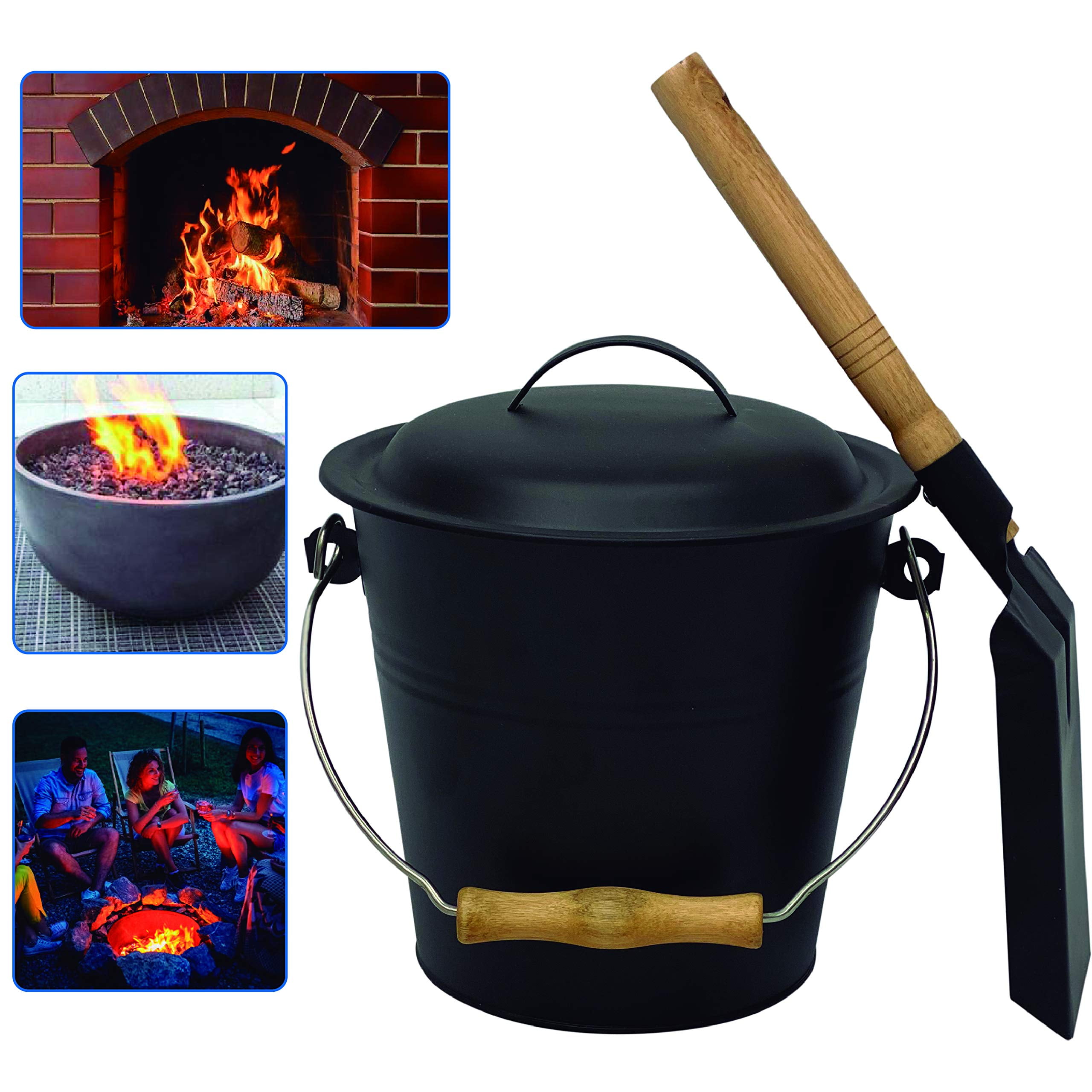 Mini Ash Bucket with Shovel and Lid Metal Hot Wood Ash Pail
