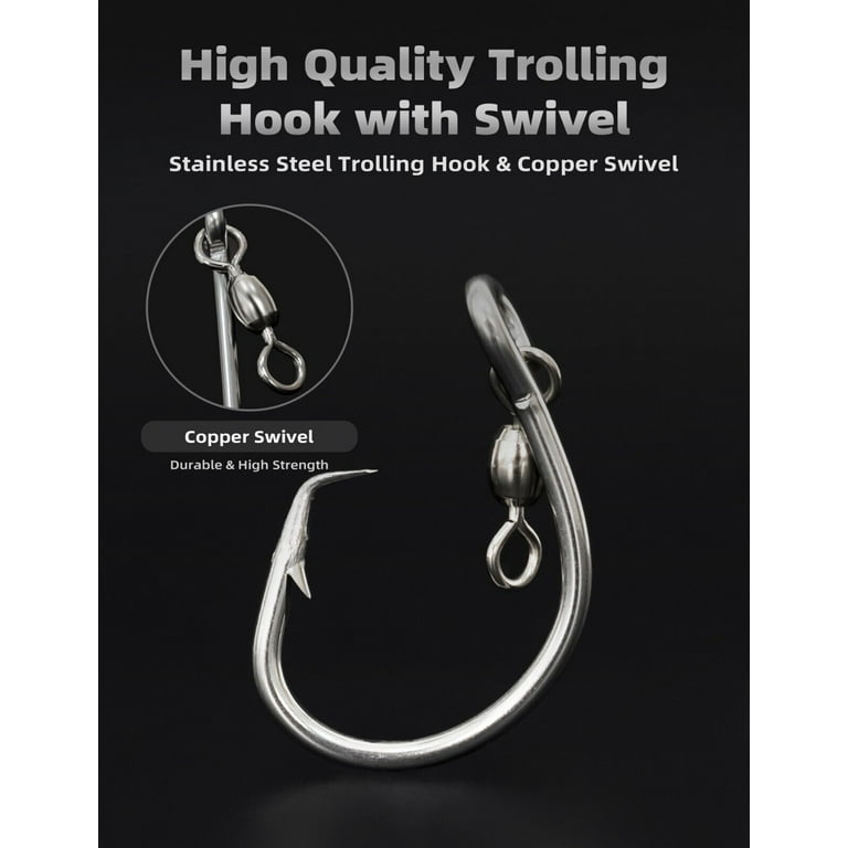 BLUEWING Offset Circle Hook with Swivel 5pcs Stainless Steel
