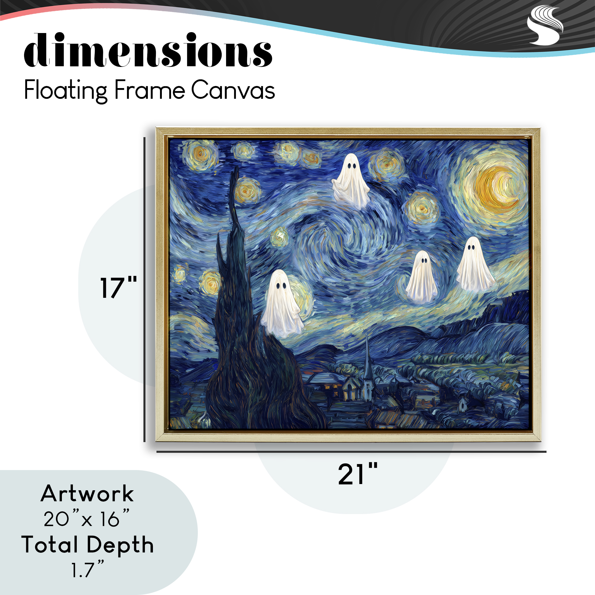 Classic Night Ghosties Gold Framed Floater Canvas Wall Art, design by Arlington Prints