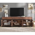thumbnail image 5 of WAMPAT Modern TV Stand with Glass Doors for 110 inch TVs, 3 in 1 Entertainment Center Console with 3 Drawers and Metal Base for Living Room, Bedroom, Brown, 5 of 11