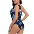 thumbnail image 4 of Rateoe Blue Butterfly Pattern Women One Piece Swimsuits Tummy Control One Shoulder Bathing Suits Ruffle Swimwear-XX-Large, 4 of 6