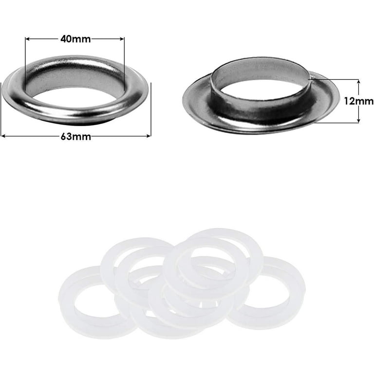 Trimming Shop 40mm Eyelets with Brass & Plastic Washers Rust Proof Grommets  for Curtains Poles, Pool Covers, Tarpaulin, Multiuse, Gunmetal, 10 Sets 