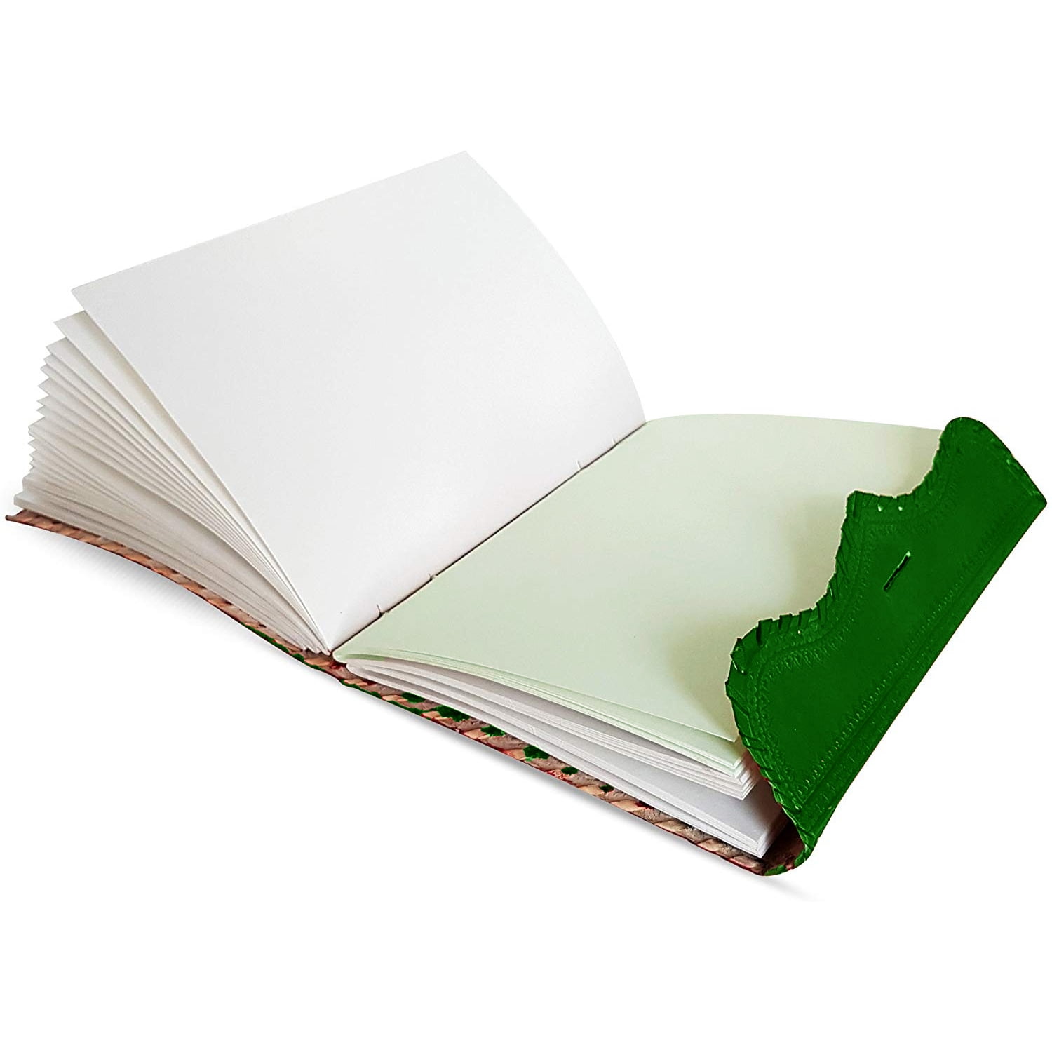 Jaald 10" Leather Journal Blank Notebook Handmade Travel Diary with Lock Writing Bullet Journal Christmas Gift Green Sketchbook for Artists