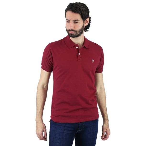 Playera Tipo Polo Color Rojo Vino Con Bordado Slim Fit Para Hombre