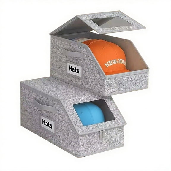 Hat Organizer Box for Women & Men,Foldable Hat Storage Box with Lid, Baseball Cap Organizer Holder with Clear Window & Handle,Hat Container for Closet Baseball Caps, Snapback, Visor