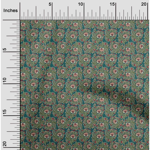 oneOone Cotton Poplin Fabric Leaves & Floral Block Printed Craft Fabric BTY 42 Inch Wide