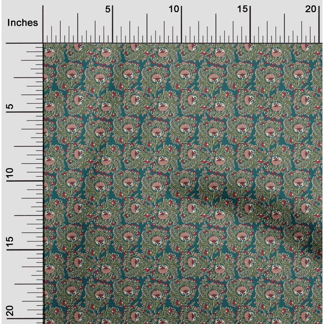 oneOone Polyester Lycra Fabric Leaves & Floral Block Print Fabric BTY 56 Inch Wide