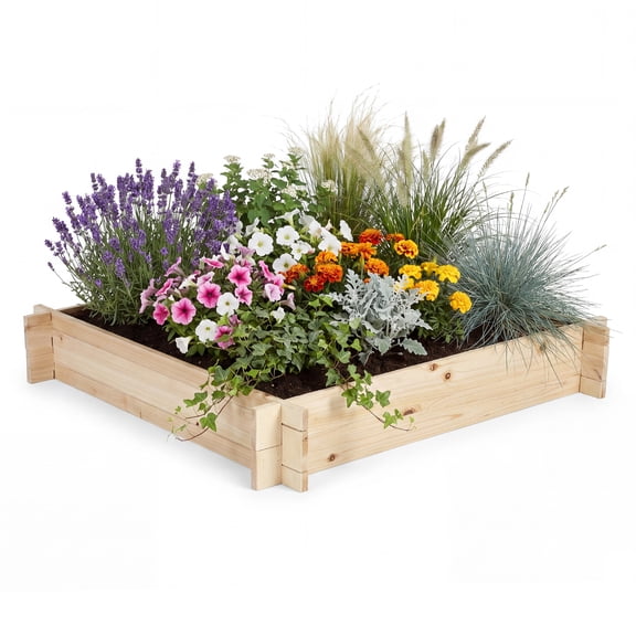 Gymax Wooden Raised Garden Bed Square Fir Wood Planter Box w/ Open-Ended Base