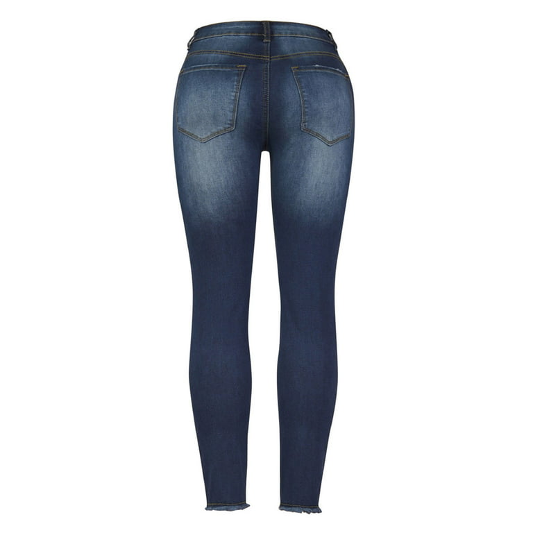Olyvenn Clearance Women's Fashion Denim Button Zipper Solid High Waist  Pockets Jean Long Trousers Slim Fit Skinny Full Length Pants for Womens  Love Dark Blue 4 