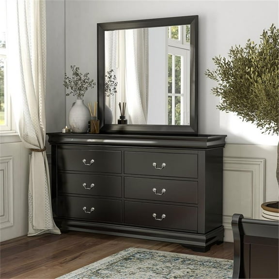 Furniture of America Toni Wood 6-Drawer Dresser with Mirror in Black