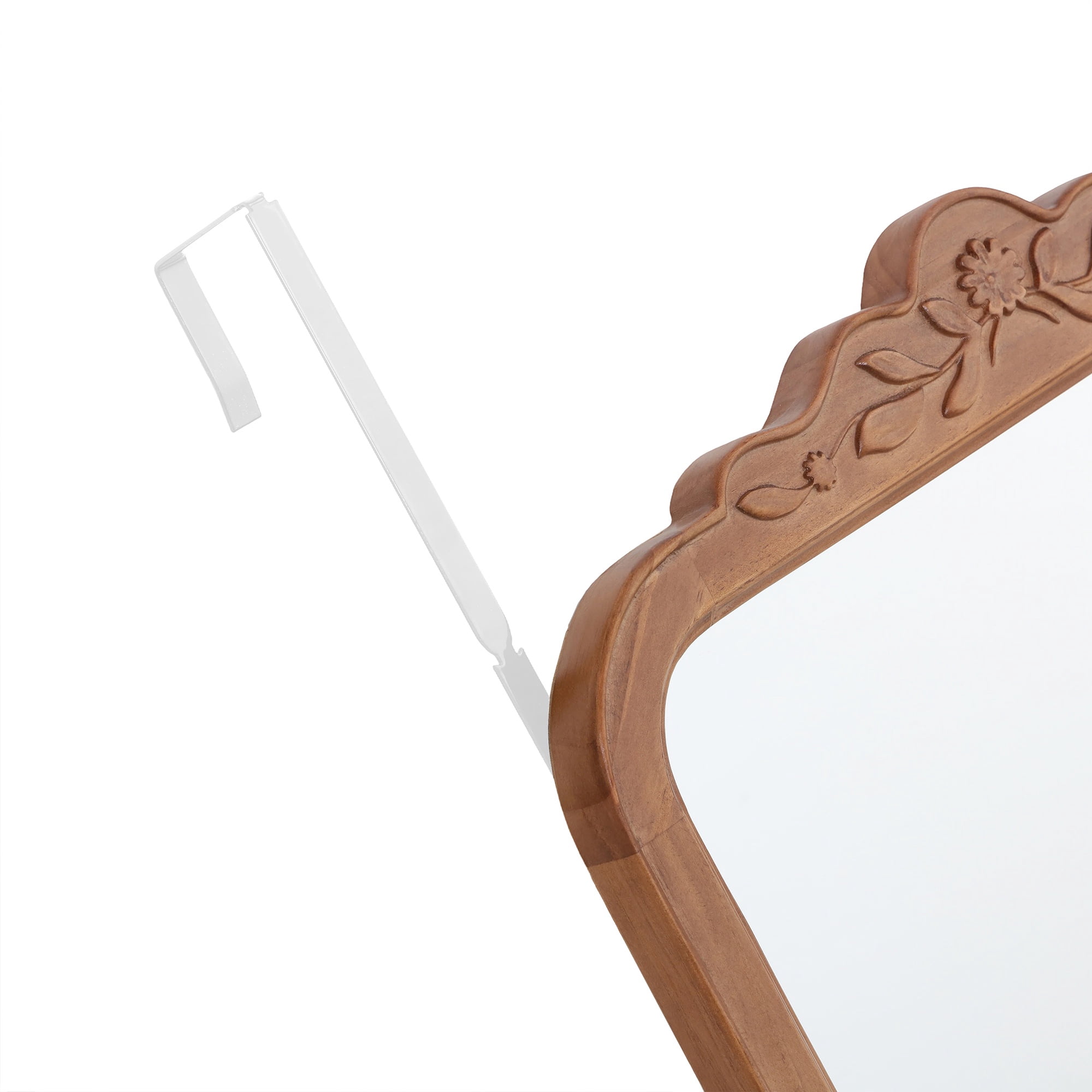 My Texas House Over-the-Door Full-Length Mirror with Floral Carved Wood Frame, 16 x 48 in