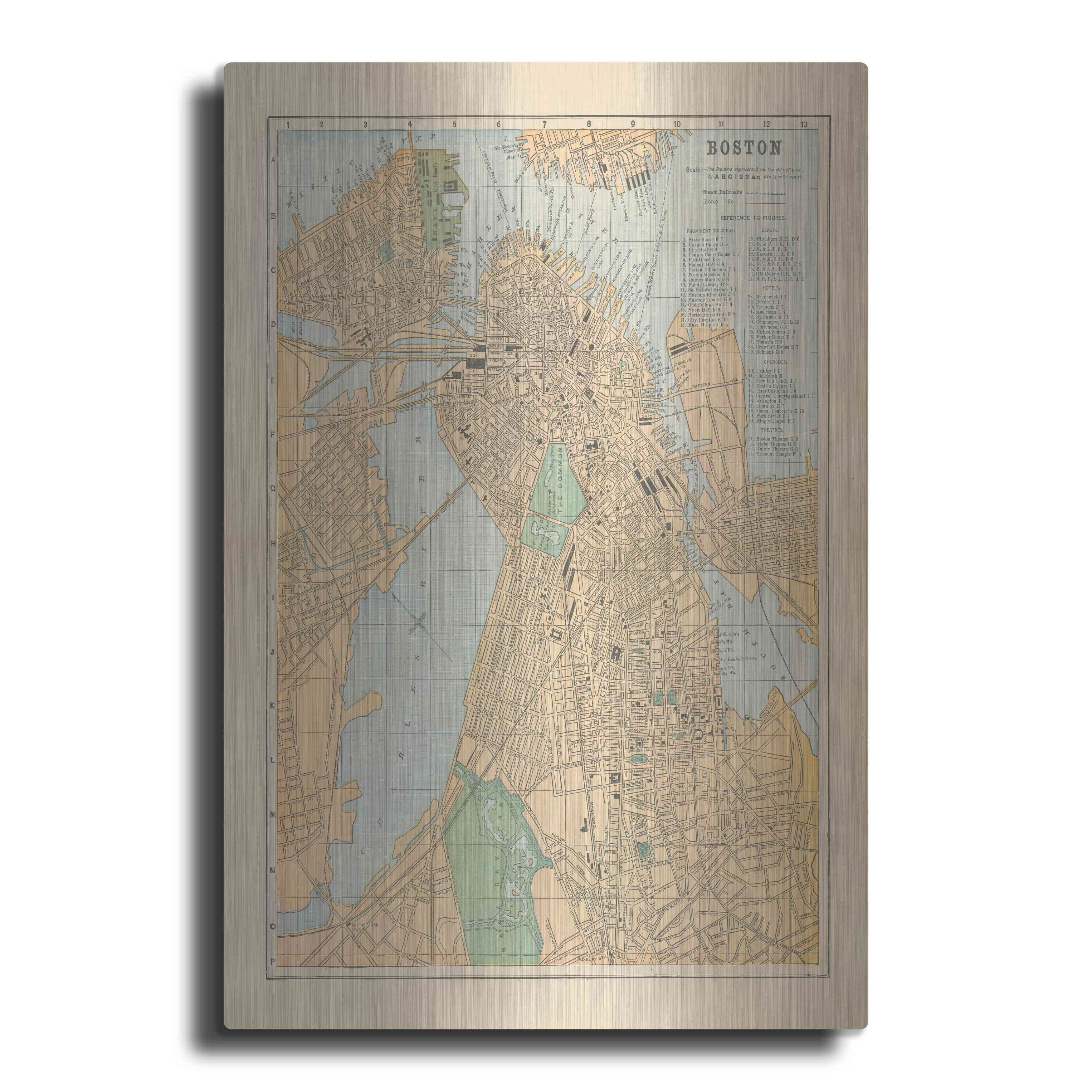 Luxe Metal Art 'Boston Map' by Wild Apple Portfolio, Metal Wall Art, 24"x36"