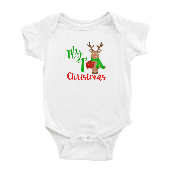 Merry Christmas My 1st Christmas Deer Cute Baby Clothing Bodysuits Boy Girl Unisex
