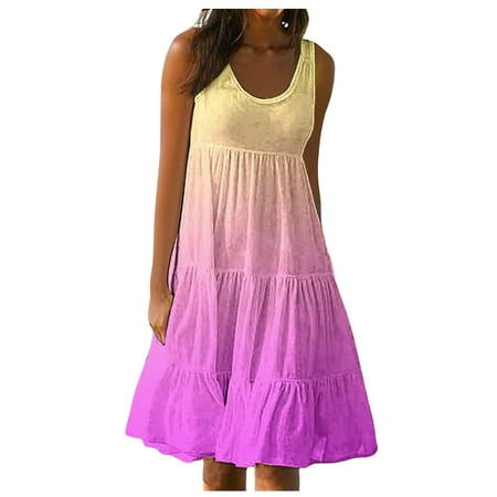 QYZEU Casual Spring Dresses for Women Womens Loose Fit Midi Dresses Womens Dress Sleeveless Mini Dress Striped Print Loose Fit Short Flowy Pleated Maxi Dress Pink 2XL