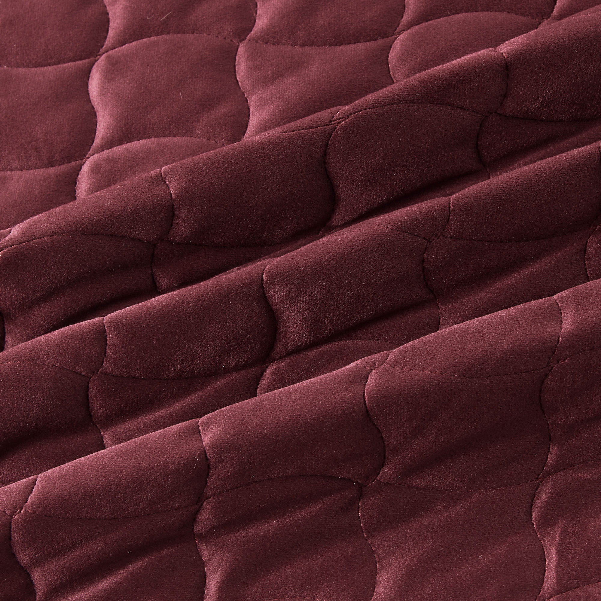 Dual-Sided Velvet Box-Stitched Heavyweight 2-Piece Twin Quilt Set, Merlot