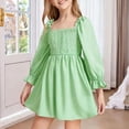 thumbnail image 3 of Auroural Girls Long Sleeve Dresses Kids Girls Summer Cute Solid Color Long Sleeve A Line Dress Pleated And Ruffle Sleeve, 3 of 6