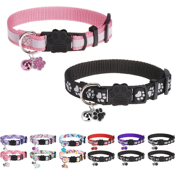 Reflective Breakaway Cat Collars for Big Cats, 2 Pack Adjustable Safety Buckle Kitten Collar with Bell and Charm