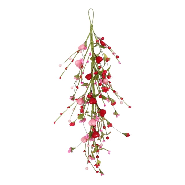 Hioecau Guirlande en Forme de Cœur pour la Saint-Valentin pour Porte d'Entrée Baies Artificielles Rouges Roses Guirlande en Forme de Cœur pour Décoration de Mariage Noël Fête Jardin Patio Fenêtre Mur