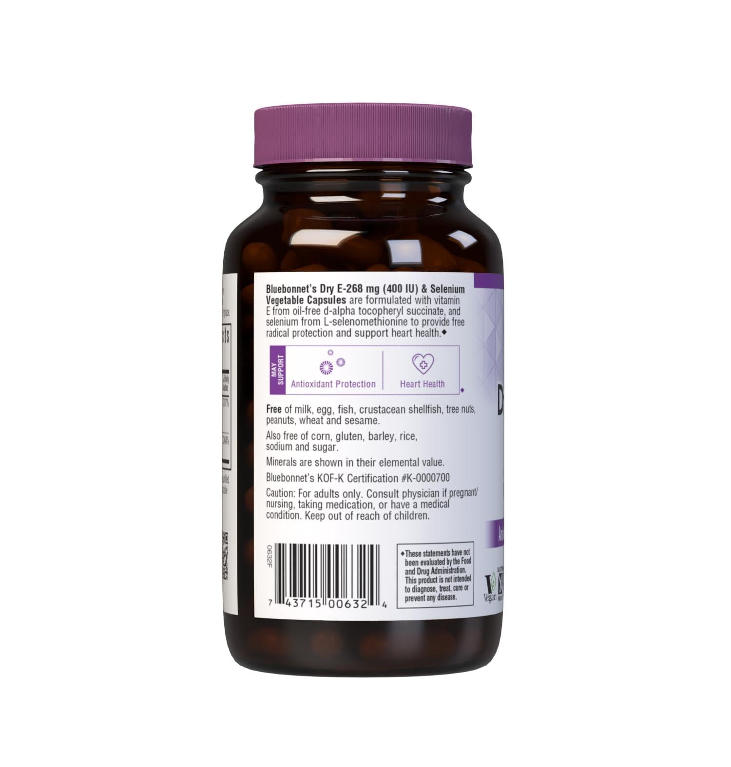 Bluebonnet Nutrition Dry E-400 IU (268mg) Plus Selenium Vegetarian Capsules, 120 Count