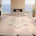thumbnail image 2 of Design&I 8'x10' Washable Area Rug Sleek Flatweave Pet Friendly Pink Blush Geometric Cross Dot Vintage Interlocking Mauve Argyle for King Size Bedroom, Under Bed, 2 of 7