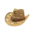 thumbnail image 3 of GDREDA Chapeaux d'Été pour Hommes et Femmes - Chapeau de Cowboy en Paille Modelable avec Design Ajouré, 3 of 3