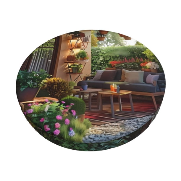 Disketp Charming Garden Patio Funda Redonda para Taburete, Funda de Cojín para Silla de Bar Suave y Elástica-12 inch