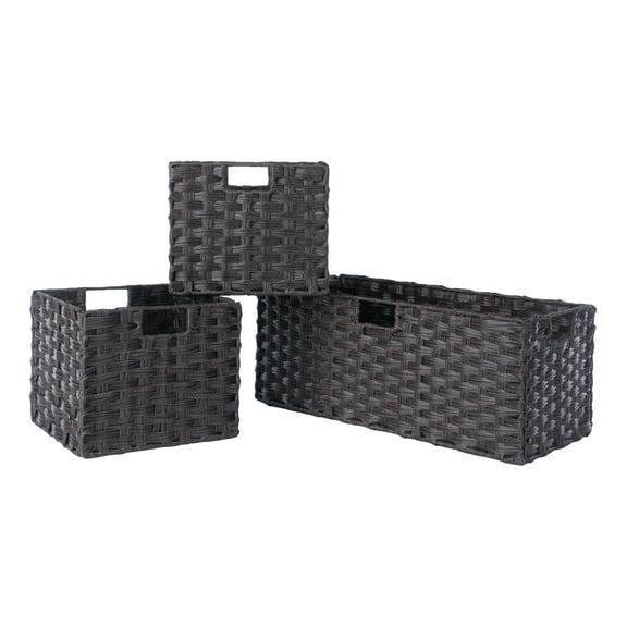 Winsome Wood Melanie 3-Pc Woven Fiber Baskets, Foldable, Chocolate
